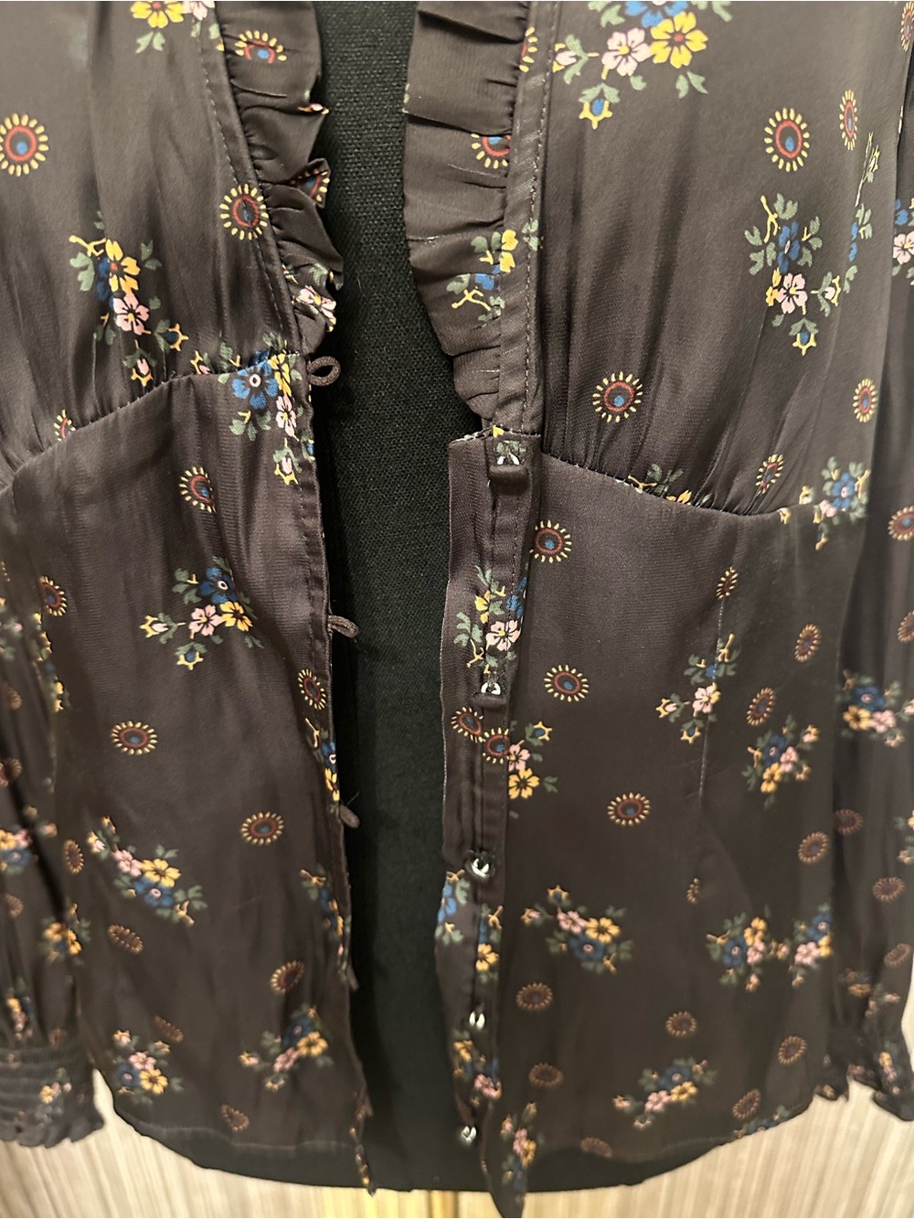 Paige Floral Ruffle Blouse Small Dark Academia Long Sleeve Top - Picture 2 of 8
